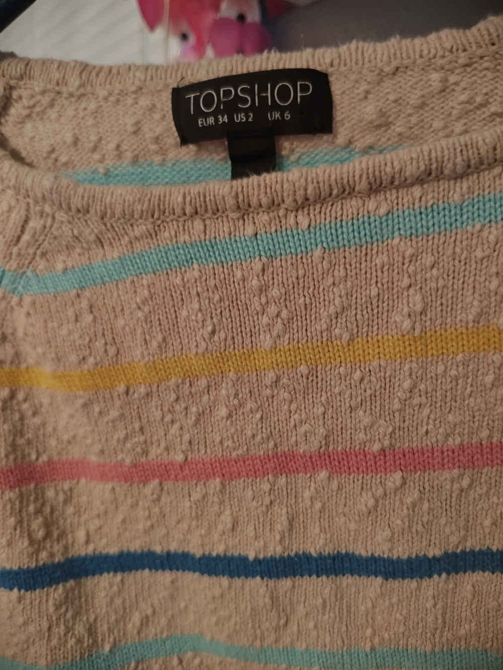 Topshop Beige Sweater with Multicolor Stripe Accents